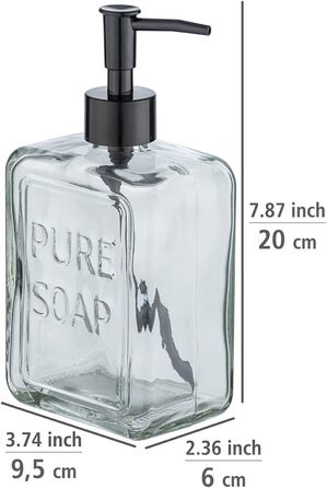 Дозатор для мила WENKO Pure Soap, багаторазовий дозатор для рідкого мила з високоякісного скла, великий дезінфікуючий дозатор для