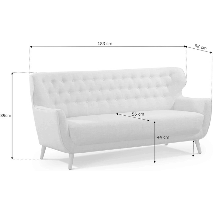 Місний диван Abby / Ретро-диван під оксамит з ґудзиками / 183 x 89 x 88 / Під оксамит, колір Riviera Red 3-місний, 3-