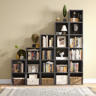 Книжкова полиця, 6-ярусна книжкова шафа, вузька книжкова полиця, окремостояча полиця, сучасна відкрита дерев&39яна полиця, для вітальні, спальні, офісу, кабінету, 23,5 x 30 x 181 см, чорна, 6 ярусів (30Ш x 181В см)