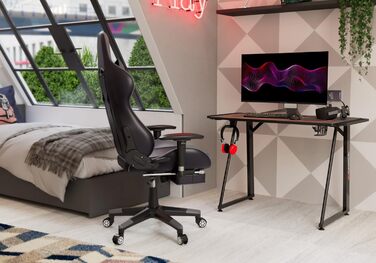 Ігровий стіл з карбоновою стільницею, покритий повнорозмірним килимком, тримачем для чашки та навушників, регульованими ніжками, чорний, 75-