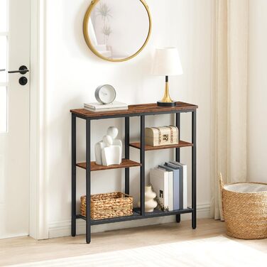 Вузький консольний столик HOOBRO, бічний столик 75 см, столик для передпокою, невеликий столик для демонстрації, диван-столик для невеликих приміщень, для входу, передпокою, вінтажний коричнево-чорний EBF79XG01 Вінтажний коричневийчорний