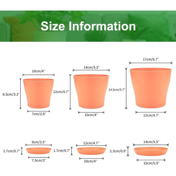 Предметні квіткові горщики 17 см, маленькі горщики для рослин, пластикові горщики для рослин з блюдцями, набір пластикових квіткових горщиків, маленькі квіткові горщики для рослин, кактусів, сукулентів - різнокольорові 17 см, 8-