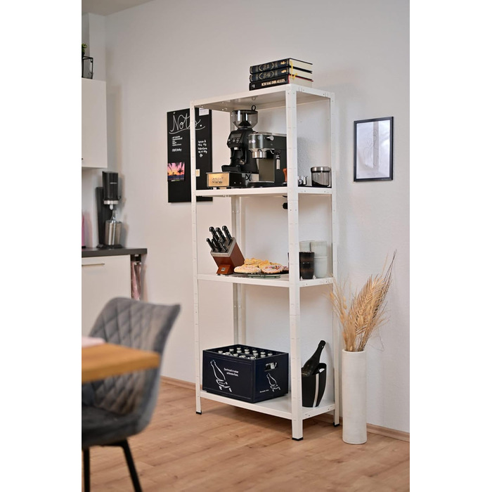 Система полиць SCHULTE з 4 полицями PowerMAX, вантажопідйомність 50 кг, 180x75x35 см (ВxШxГ), білий, полиця для зберігання, полиця для майстерні, полиця для підвалу, полиця для гаража, металева полиця