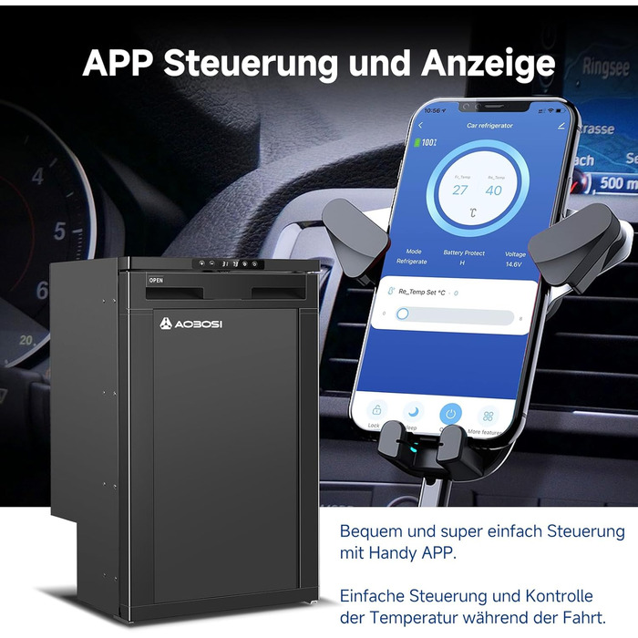 Компресорний холодильник AAOBOSI 83L, холодильник для кемпера з керуванням за допомогою застосунку, 12/24 В постійного струму, автомобільний холодильник зі світлодіодним підсвічуванням, охолоджує до -20 для автомобіля, вантажівки, човна, автофургона, кемп