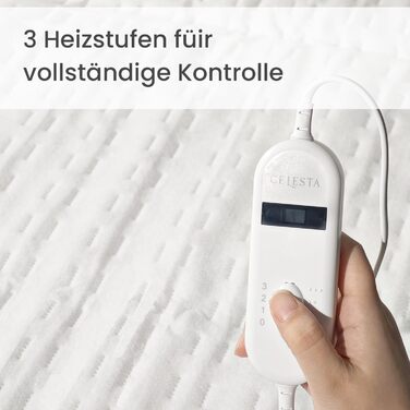 Підогріта підковдра CELESTA 150x80 см, нагрівальна ковдра з 3 температурними режимами, світлодіодним контролером та захистом від перегріву, можна прати в пральній машині та дихаюча, біла стандартна біла 150 x 80 см
