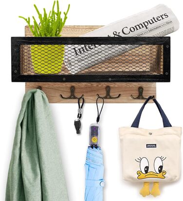 Тримач для ключів настінний декоративний, дерев'яний настінний органайзер для ключів з 4 подвійними гачками для ключів, настінна в