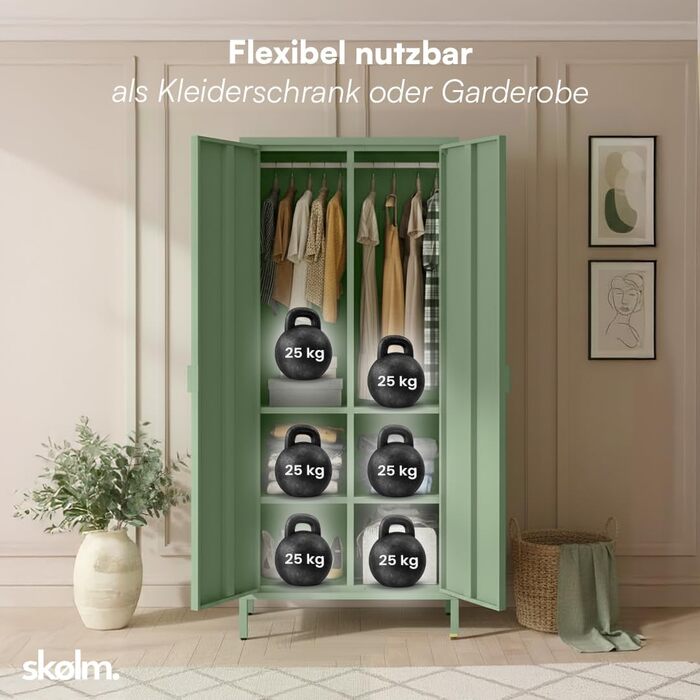 Металева шафа skølm Ituri, м&39ятно-зелена Шафа з 6 полицями та 2 рейками для одягу Шафа для передпокою, ширина 80 см Шафа для спальні в індустріальному стилі Сталева шафа для вітальні та офісу, м&39ятно-зелена, без шухляд