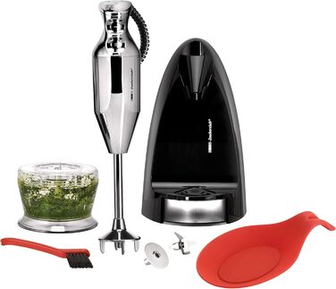 Ручний блендер, ручний блендер, професійний, аксесуари, до 17 000 об/хв, 200 Вт, ергономічний дизайн ручки, подвійний перемикач, центрування, що застібається, двигун змінного струму, спіральний кабель, 200 Chrome 90580