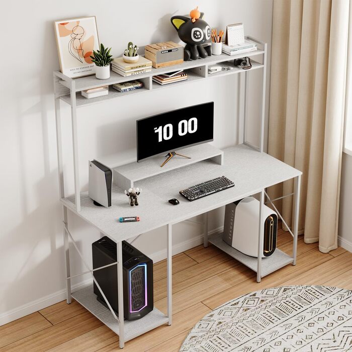 Письмовий стіл Devoko 120 x 60 x 162 см, стіл з місцем для зберігання, комп&39ютерний стіл з полицею та підставкою для монітора, ПК-стіл для домашнього офісу, білий 120 x 60 см