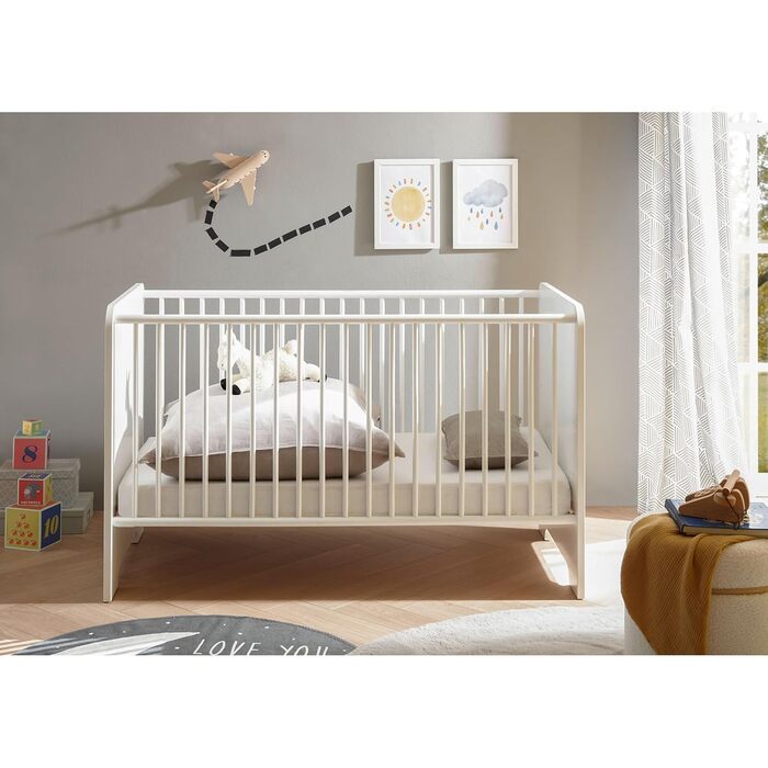Дитяче ліжечко Stella Trading Spice Safe 70x140 см, білий глянцевий - функціональне дитяче ліжечко для дитячої кімнати - 78 x 87 x 143 см (Ш/В/Г) 143Д x 78Ш x 87В см
