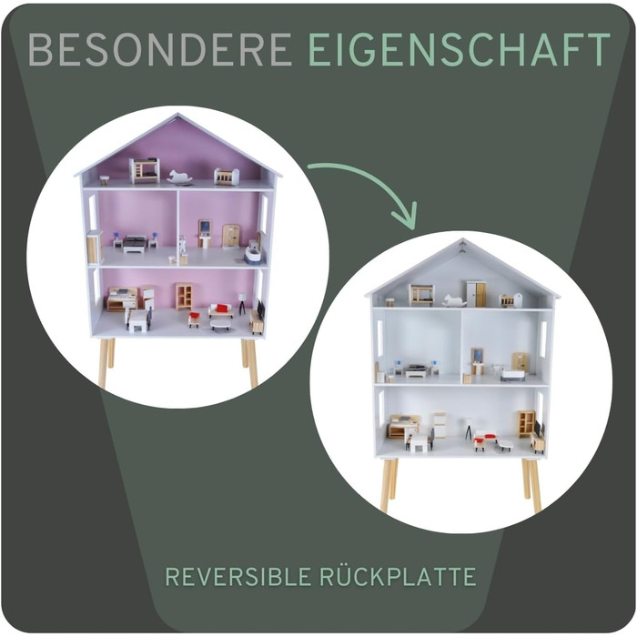 Дерев&39яний ляльковий будиночок "Бандити та ангели", білий та рожевий, сучасна вілла, вік 3, висота 115,5 см включає 47 предметів меблів ляльковий будиночок іграшка для ляльок, висота 115 см