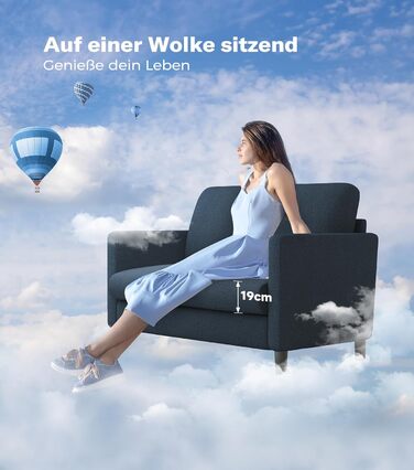 Невеликий 2-місний диван, міні-диван 130 см, затишний маленький диван для кімнати підлітка, складання міні-диванів без інструментів, 2-місні дивани та кушетки з масиву дерева, маленькі дивани для вітальні, синій/сірий, 130 см