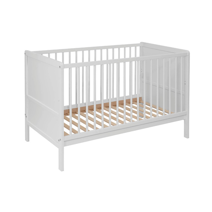 Дитяче ліжко Nelly 120x60 см Дитяче ліжко Біле Букове дерево Регульована висота у 2 напрямках 3 знімні перекладини Сертифіковано EN 716