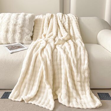Ковдра-бульбашка - Біла м&39яка ковдра з кроликом, пухнаста, товста та тепла ковдра для дивана на зиму, ковдра зі штучного хутра, ковдри для вітальні та м&39які, плюшева ковдра для дивана та ліжка, плед для дивана 150 x 200 см, білий