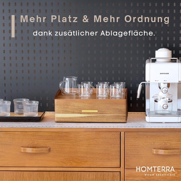 Чайна скринька з дерева акації Стильне сховище для чаю з шухлядою 8 великих відділень (до 144 чайних пакетиків) Органайзер для чайних пакетиків з полицею Розміри 33 см x 20 см x 13 см