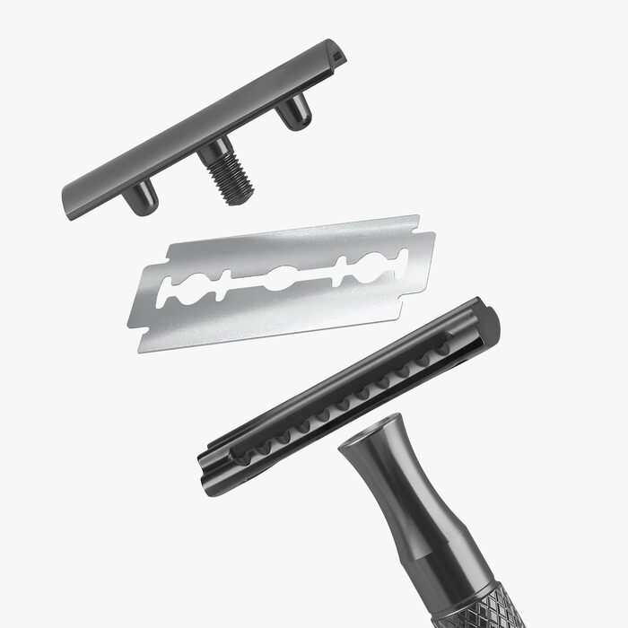 Безпечна бритва SkinVe Premium Safety Razor Anthracite Edition з 10 лезами I Безвідходна волога бритва для чоловіків і жінок I Безпечна бритва з двосторонньою головкою I Без пластику.