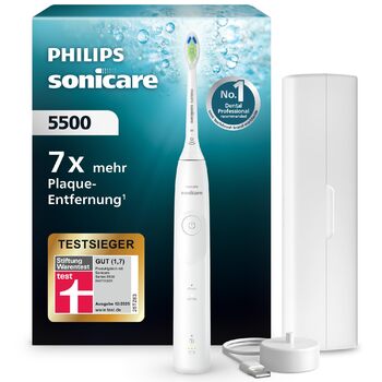 Звукова зубна щітка Philips Sonicare 5500, біла (HX7110/02). 2 режими чищення, контроль тиску, EasyStart, SmartTimer та BrushPacer. У комплекті футляр.