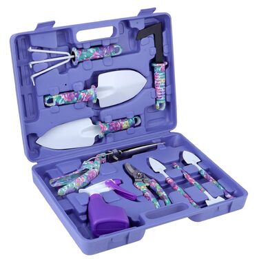 Набір садових інструментів 10 шт., з нержавіючої сталі, міцні та довговічні, з кейсом для зберігання. Ідеально підходить для посадки, обрізки та догляду за садом. Чудовий подарунок для садівника (фіолетовий)