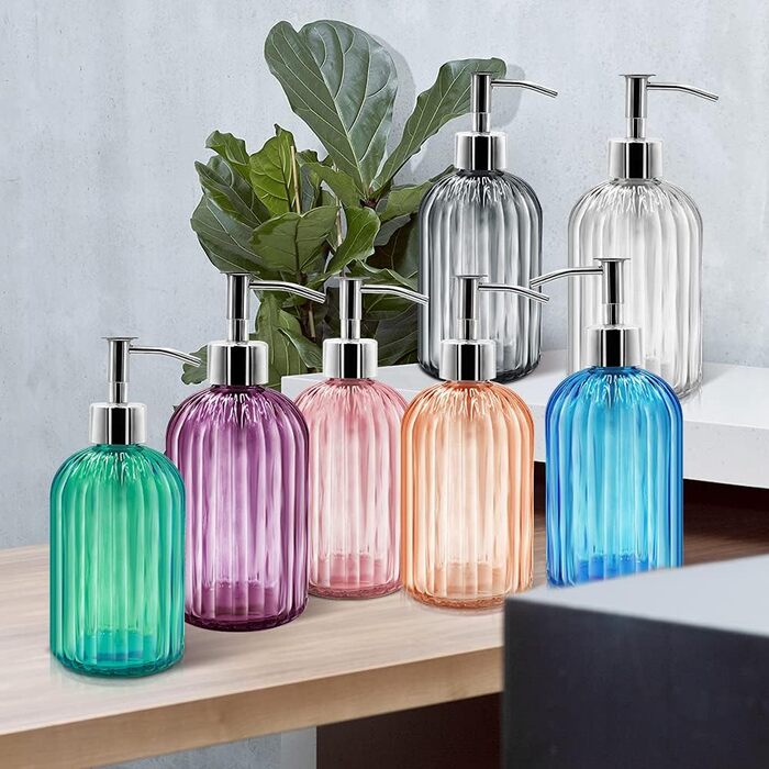 Набір з 2 скляних дозаторів для мила з насосом, дозатор для рідкого мила 400 мл для миючого засобу, шампуню та лосьйону, багатораз