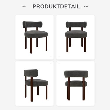 Обідні стільці COLAMY з шерпа в сучасному дизайні середини століття, комплект з 2 шт., кухонні стільці з букле у вінтажному сільському стилі з відкритою вигнутою спинкою для їдальні, ресторану, сірі, комплект з 2 шт.