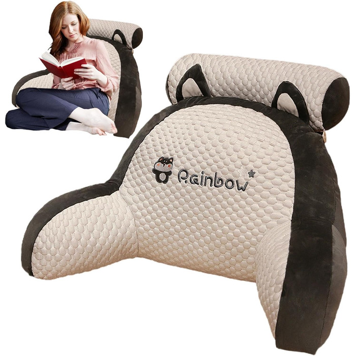 Приліжкова подушка для читання, м&39яка подушка з підлокітниками Надзвичайно зручна підтримка спини, ергономічна подушка. Для читання, гри або перегляду телевізора. 50x70 см, рисова хаскі