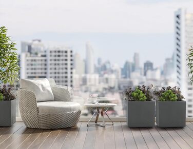 Кашпо Caro бетонного вигляду на коліщатках з пластику 100 переробленого (40см, антрацит) 40см антрацит, 24