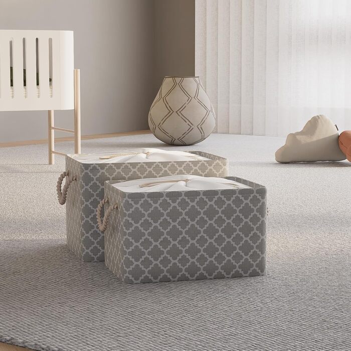 Коробка для зберігання OUTBROS 33 x 23 x 20 см Кошик для зберігання з тканини зі шнурком і ручкою, складні коробки для зберігання (ліхтар/сірий, 3 шт.) Ліхтар/сірий M (3 шт.)