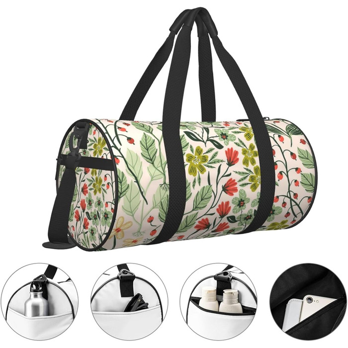 Спортивна сумка для подорожей з квітковим принтом, сумка для ночівлі, чорна, універсальний розмір