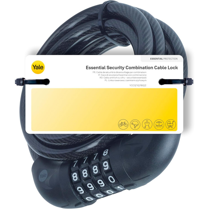 Замок тросовий комбінований Essential Security, Schwarz Basic надійний захист з кодовим замком, 140 мм