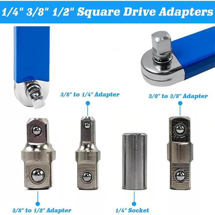 Подовжувальний ключ TOATELU Pro з нульовим зсувом з адаптерами 1/2'', 1/4' і 3/8'', багатофункціональний подовжувач з нульовим зсувом для ремонту автомобіля та дому