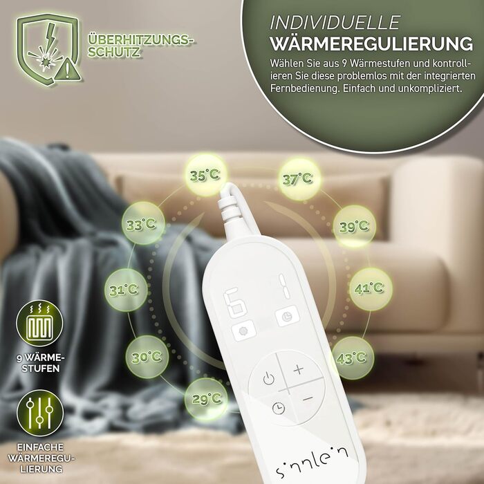 Плюшева ковдра з підігрівом 200 x 180 см Електрична ковдра з підігрівом та автоматичним вимиканням Затишна ковдра Функція таймера 9 температурних налаштувань Можна прати до 40C Цифровий дисплей 200 x 180 см Світло-сірий