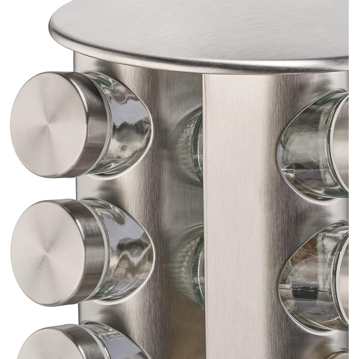 Карусель для спецій Relaxdays з 20 баночками для спецій, 40 етикетками, поворотними на 360, багаторазовими шейкерами для спецій з нержавіючої сталі, сріблястим кольором