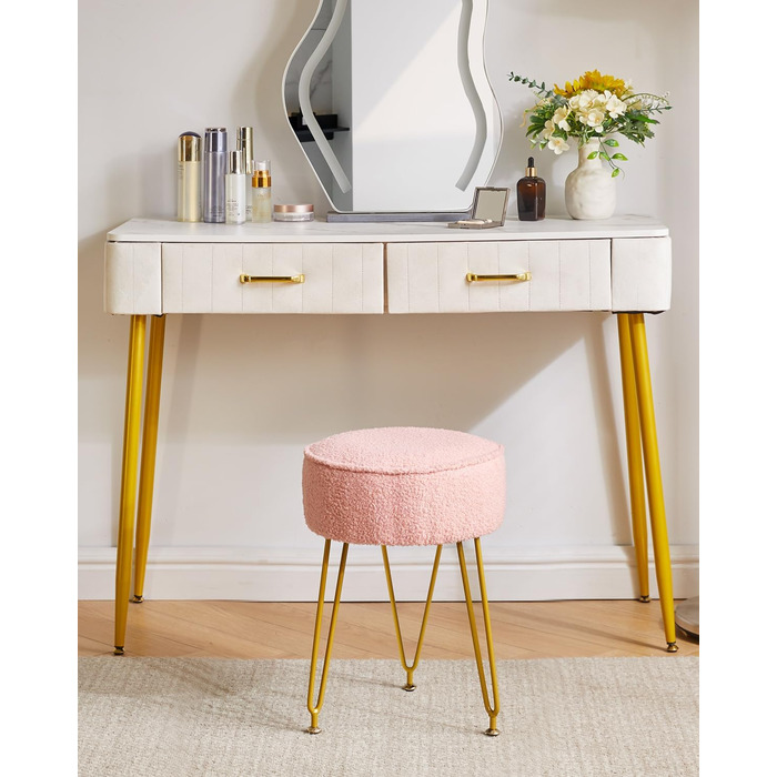 Кругла підставка для ніг, бічний столик для макіяжу, сидіння для туалетного столика, пуф-табурет, для вітальні, спальні, рожевий WBD009P 30Г x 30Ш x 46В см рожевий