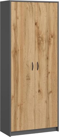 Домашня колекційна шафа, багатофункціональна шафа, полиця, сіра, ширина 74 см, висота 180 см, з шістьма полицями та додатковим відділенням, картотечна шафа, побутова шафа, органайзер, дерев&39яна багатофункціональна шафа 8 полиць, антрацит/дуб