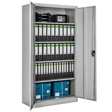 Картотечна шафа tectake, 180 x 90 x 40 см, офісна шафа, що замикається, багатоцільова сталева шафа, універсальна шафа, з 2 дверима, включаючи 5 полиць з регульованою висотою, картотечна шафа, що замикається - сіра