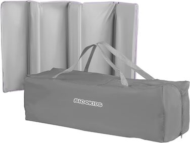Дитяче ліжечко Ricokids з матрацом 125 x 65 x 78 см, дорожнє ліжечко, вагою до 15 кг, 2 колеса з гальмами, знімний бічний вхід, сумка для перенесення, складна, компактна, світло-сіра, лавандова