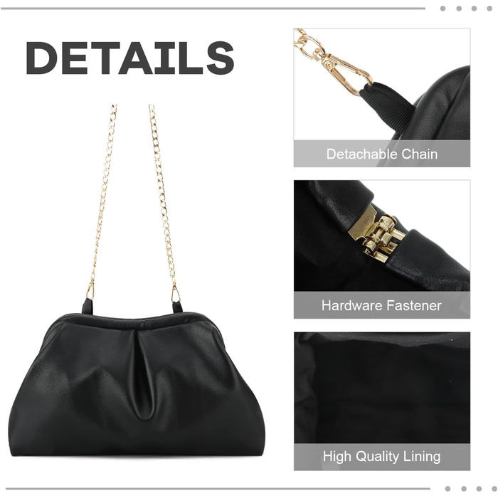 Жіноча клатч SUKUTU Плісирована сумочка Хмарка, вечірня сумочка з екошкіри, чорний колір