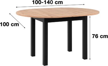 Круглий розкладний обідній стіл Newfurn 100140 см сучасний функціональний стіл з дикого дуба, скандинавський дизайн, стабільний та гнучкий для їдальні. Антрацит / Дикий дуб. Круглий 100-140 см.