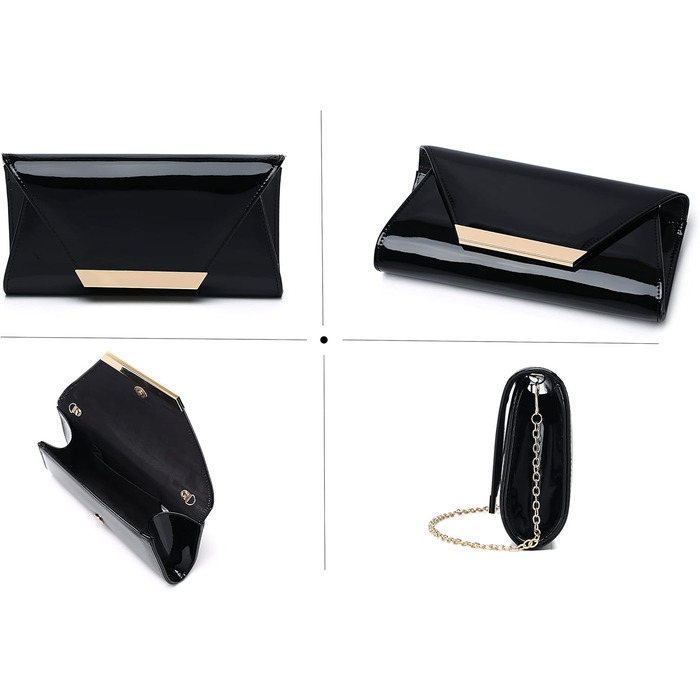 Жіноча лакована сумочка-клатч для вечірок, чорна
