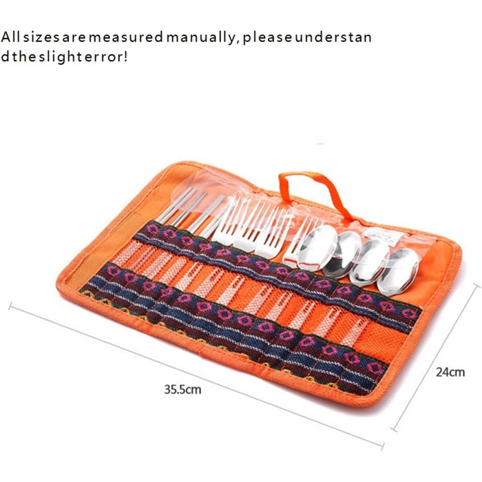 Сумка для столових приборів FREVEX 12 шт. , сумка для зберігання столових приборів для кемпінгу, набір для пікніка ідеально підходить для відкритої плити, пікніка, барбекю, набір (помаранчевий) 12 шт. Помаранчевий