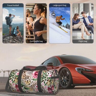 Спортивна сумка для подорожей, з принтом тигра та леопарда, троянди та квіти, чорна, універсальний розмір