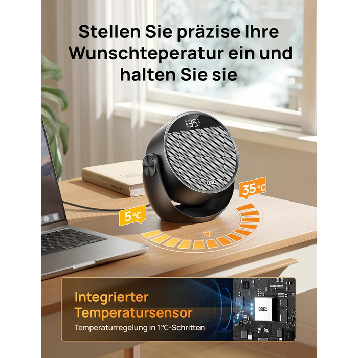 Енергозберігаючий маленький, тихий портативний вентилятор-обігрівач Dreo потужністю 1500 Вт з пультом дистанційного керування, термостатом, можливістю нахилу на 60, 8 функціями безпеки, керамічним нагрівальним елементом PTC, 12-годинним таймером, 3 режима