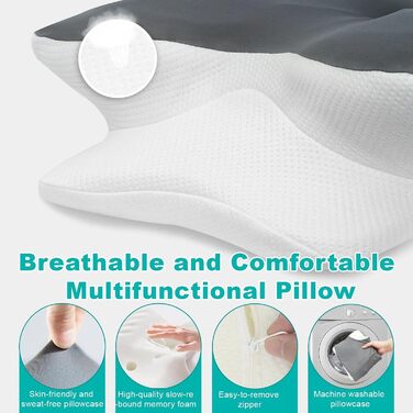 Подушка з піни з ефектом пам&39яті, подушка для підтримки шиї, подушка для шиї, подушка для голови від болю в шиї, ортопедична подушка, ергономічна подушка для сну на боці, спині та животі 63 x 42,5 x 13,8/9 см (1 упаковка)