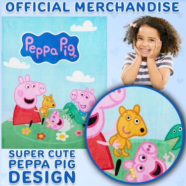 Дитяча ковдра Get Trend Peppa Pig 130x150 см, пухнаста флісова ковдра з мотивом, м&39яка ковдра для дивана та ліжка, подарунок для дівчаток та хлопчиків (різнокольоровий колір Peppa Pig)