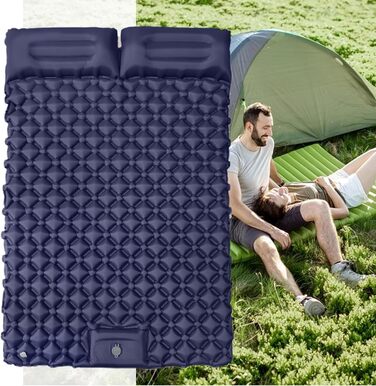 Килимок для кемпінгу, надувний матрац з подушкою, надувний килимок для сну, 180 x 120 x 5 см, ідеально підходить для піших прогулянок, подорожей на природі, кемпінгу на автомобілі, трекінгу та пригод у дикій природі, темно-синій