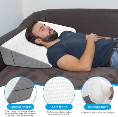 Клиноподібна подушка для ліжка та дивана, ергономічна подушка для читання з піни з ефектом пам&39яті при рефлюксі апное сну, трикутна подушка з піни високої щільності, для підтримки спини під час гри, читання або перегляду телевізора