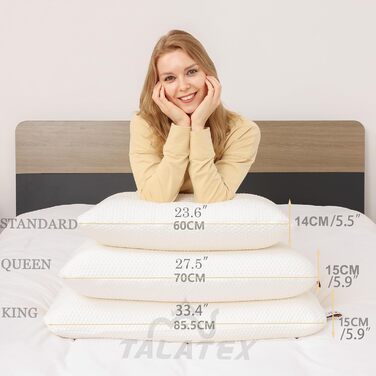 Подушка Talalay виготовлена зі 100 натурального латексу, знімає тиск, біль у шиї та плечах, без хімічних речовин з піни з ефектом пам&39яті, ідеальна упаковка (Med, King (834015) см) Medium King (834015) см