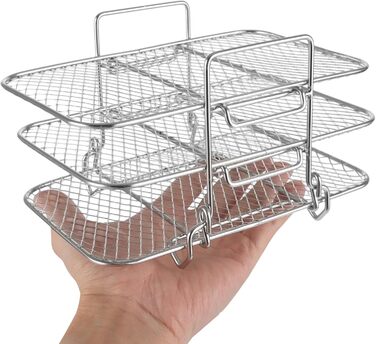 Решітка для гриля для фритюрниці LOLYSIC 2 шт. , 19 x 12.8 x 11.5 см, тришаровий багатоцільовий гриль, знімний дренаж і дегідратор з нержавіючої сталі 304, пароварка для їжі