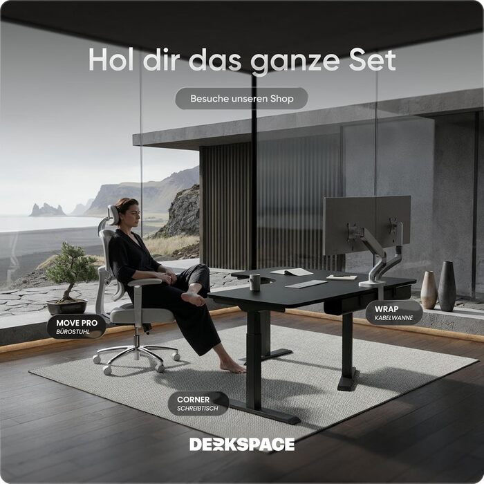 Кутовий стіл, регульований по висоті (електрично) із захистом від зіткнень та функцією пам&39яті, 10-річна гарантія (чорний каркас, чорна стільниця, 160 x 130 x 70 см)