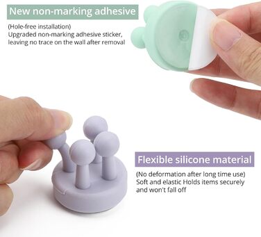 Силіконових тримачів для зубних щіток, тримач для бритви, тримач для зубних щіток без свердління, тримач для зубних щіток настінний, багатофункціональний гачок, тримач для зубних щіток самоклеючий для ванної, кухні, вітальні, 6